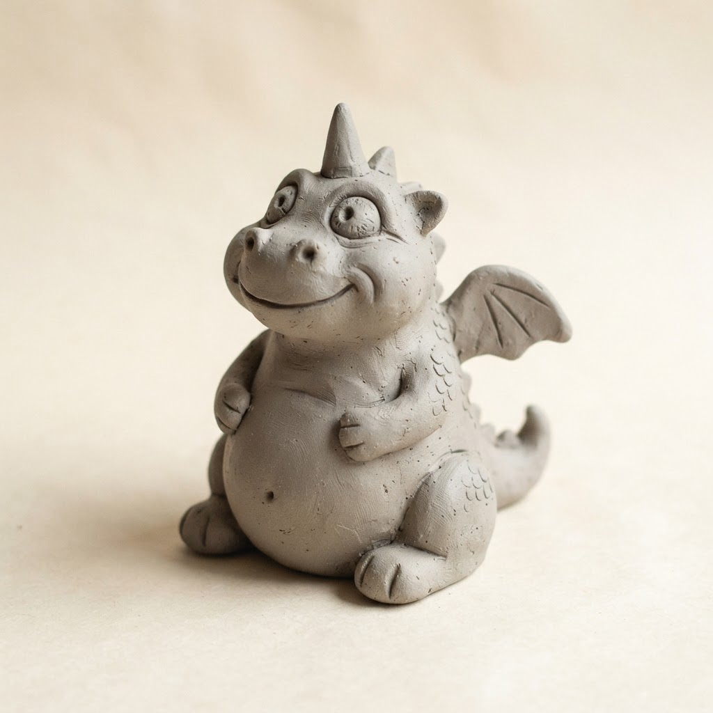 A rough 3D clay form of the character